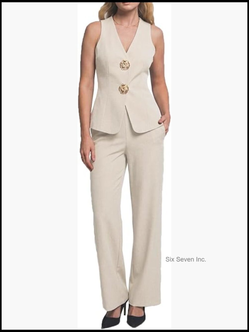 Sleeveless Vest Wide Leg Pantsuit Business Casual Work Office Set